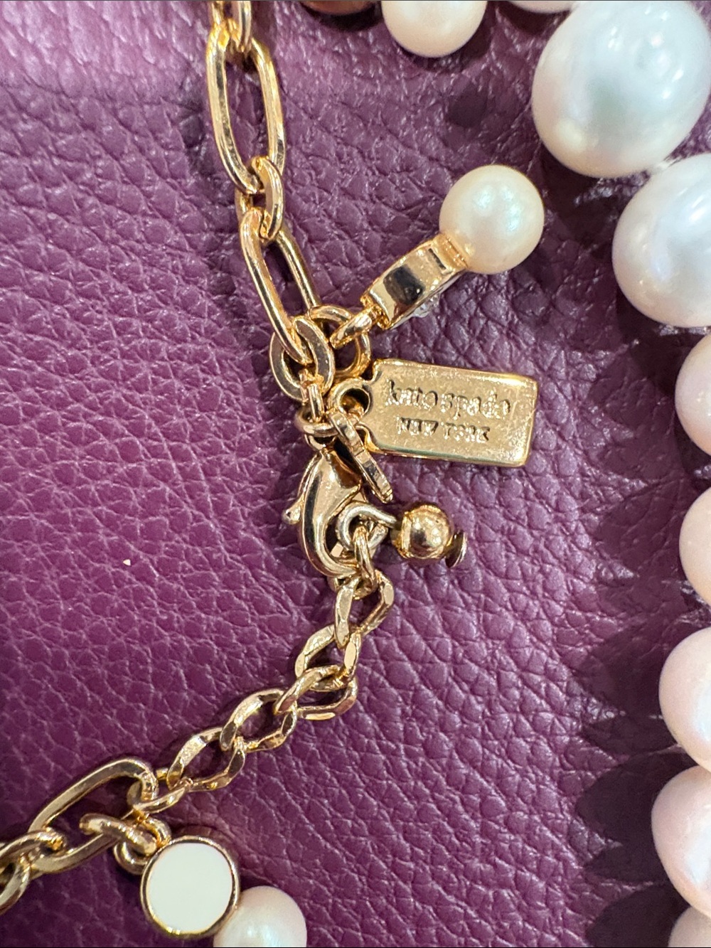 kate spade White Pearl Bracelet with Gold Charm Chain and Pearl Necklace. - Picture 2 of 2